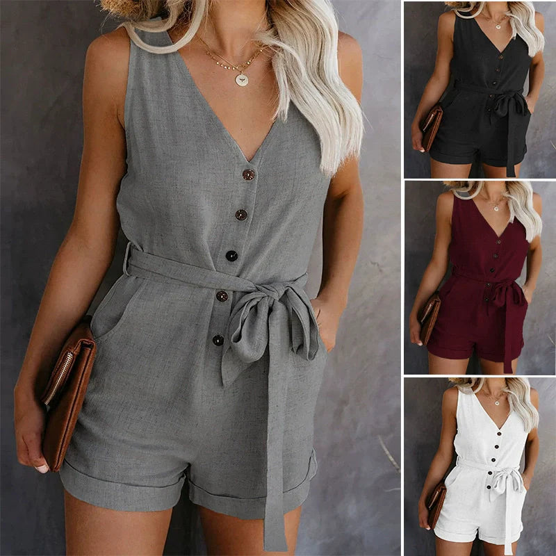 S-5XL Summer Women Jumpsuit Casual Ladies Shorts Jumpsuit Female