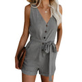V-neck Single Breasted High Waist Casual Vest Jumpsuit
