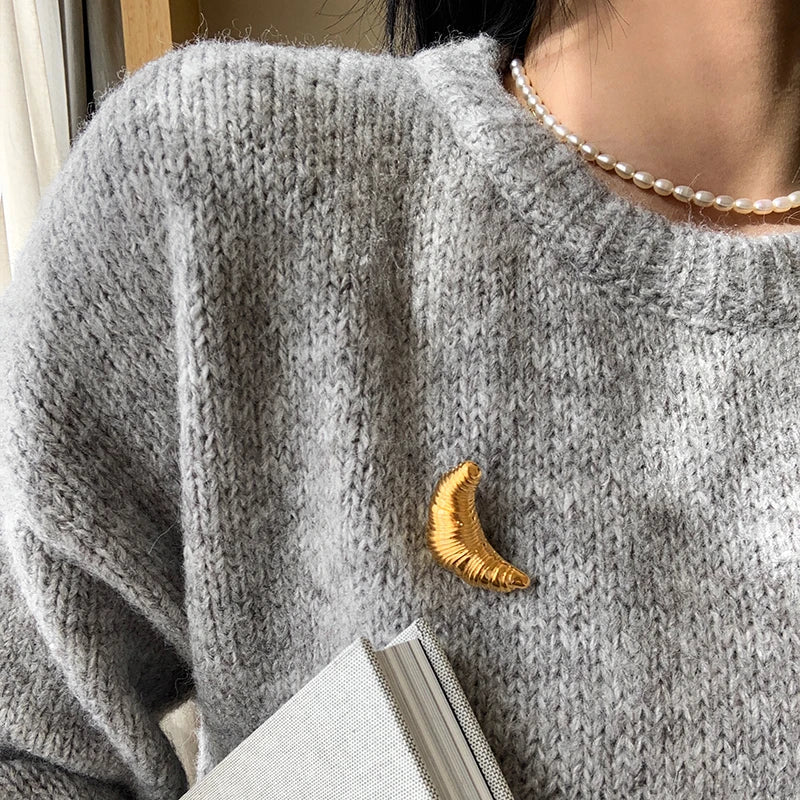 Croissant Brooch Plated Metal