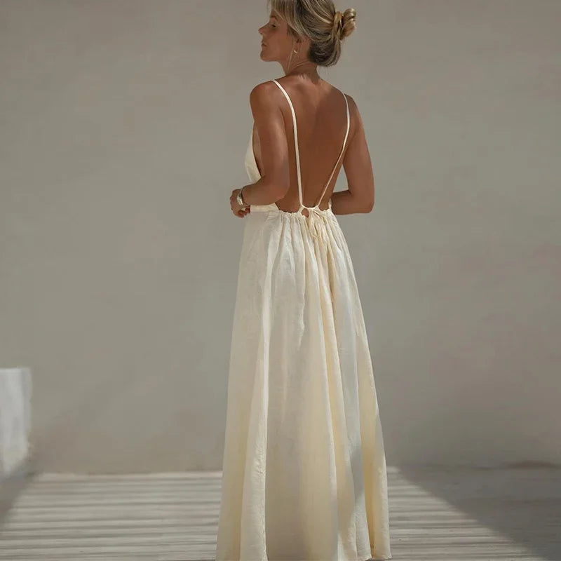 Sexy Backless Lace Up Sling Maxi Dress