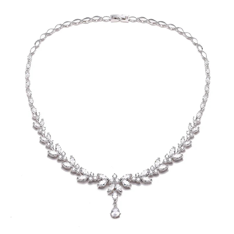 Brilliant Zirconia Leaf Necklace, Earrings & Bracelet Set