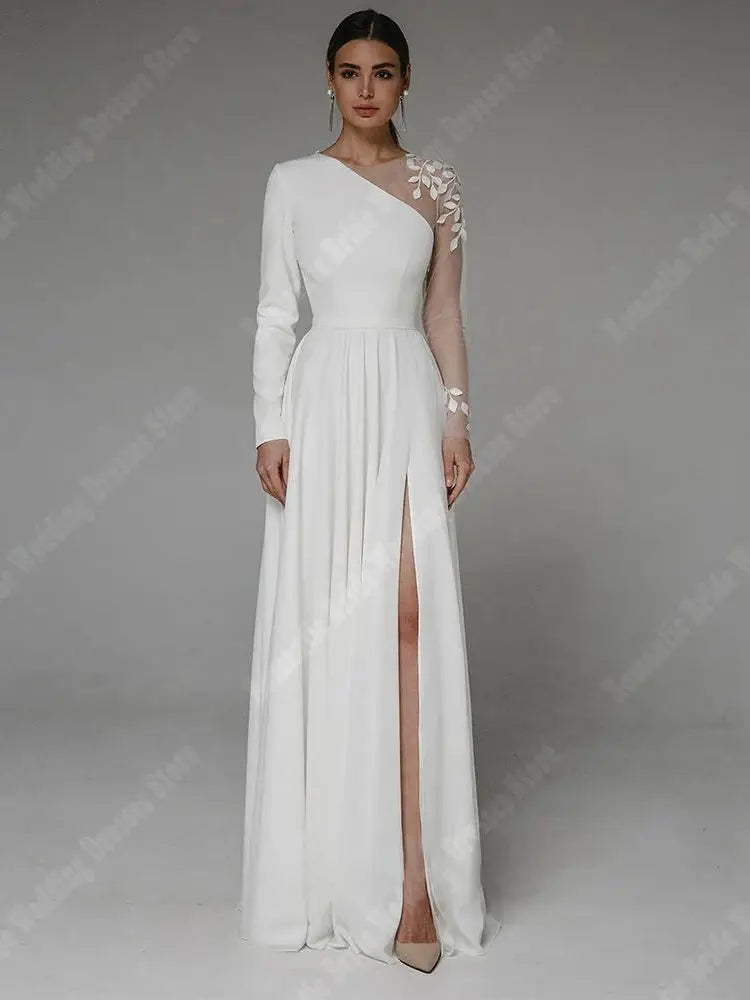 Boho Satin A-Line Mermaid White Wedding Dress