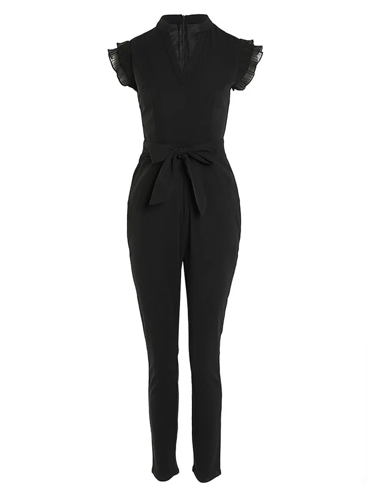 Autumn Floral Lace Jumpsuit With Belt