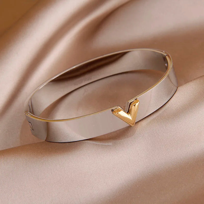 Titanium Steel 18k Gold Color Metal Luxury Bangles