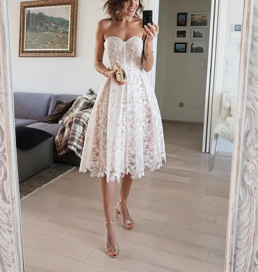 Holiday Padded Corset Midi Lace Dress