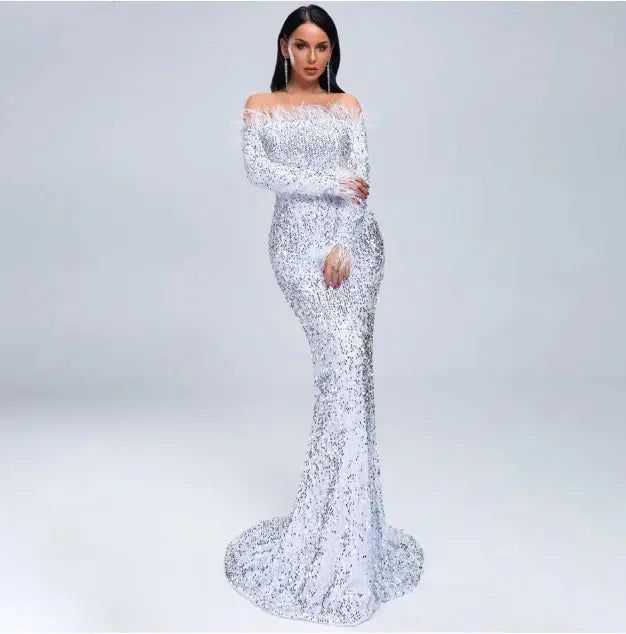 Celebrity Off The Shoulder Evening Gown