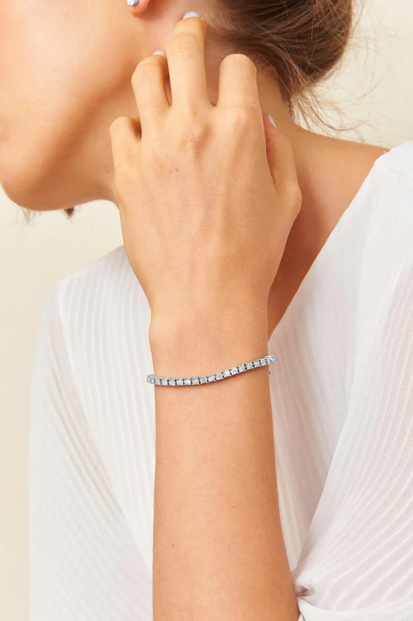 1.0 Cttw Diamond Illusion-Set Miracle Plate 925 Tennis Bracelet (I-J Color, I3 Clarity) - 7"
